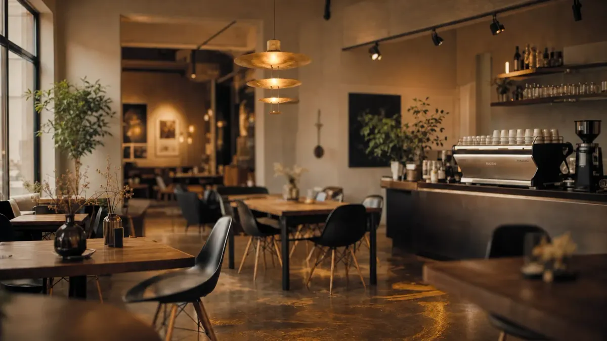 Blick in den Gastraum des Kaffeehaus K3 mit Theke und Siebträgermaschine